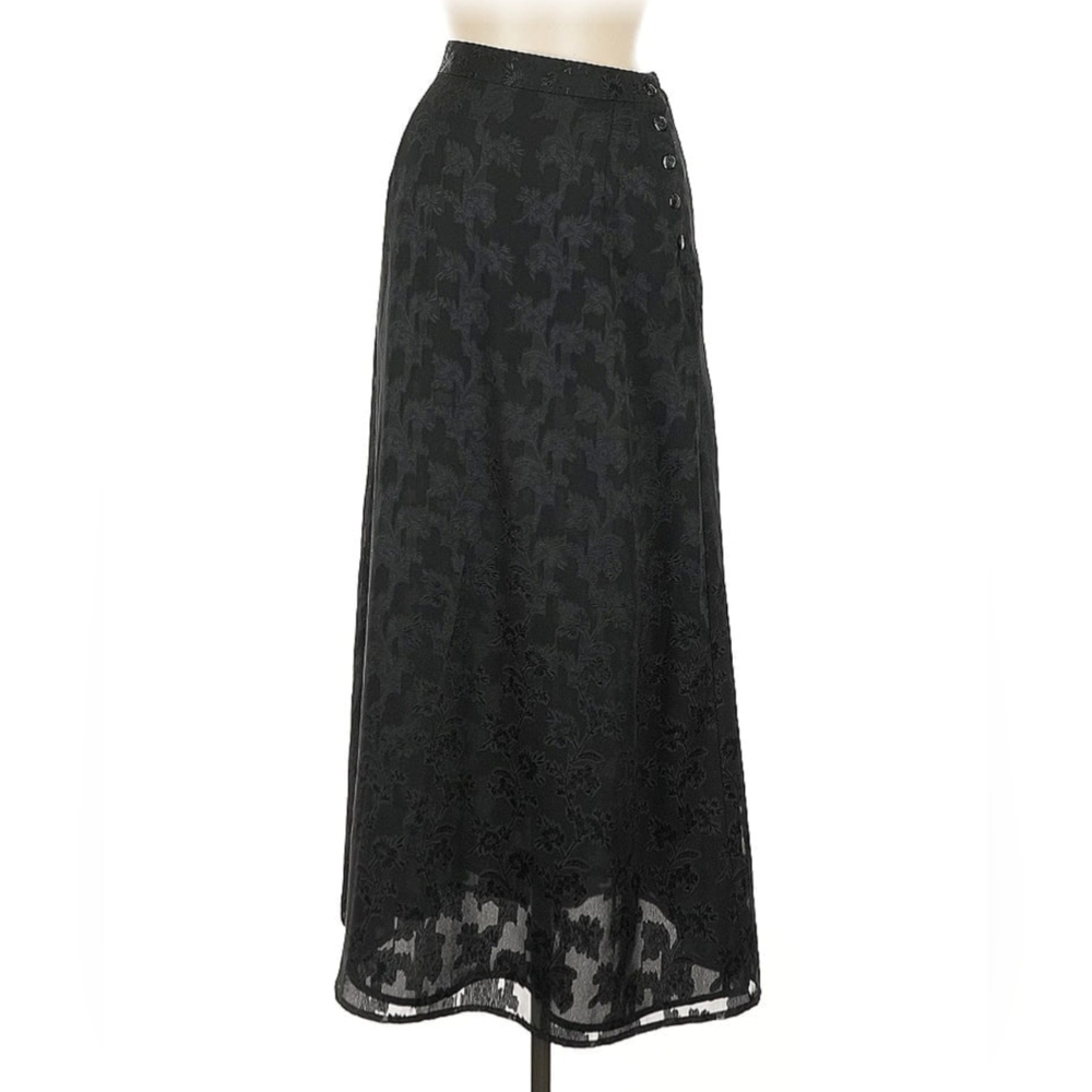 Vintage 90s Black Floral Maxi Skirt
